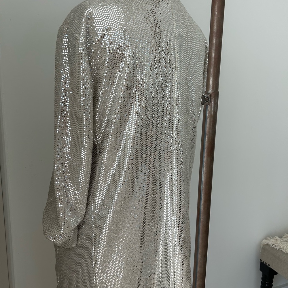 Silver Sequin Sparkle Shawl Collar Jacket Cardigan - Picture 2 of 8